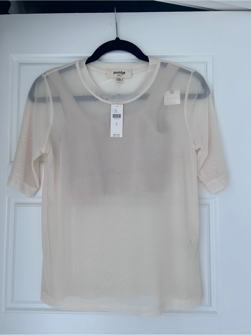 Anthropologie Porridge Sheer Short Sleeve Top in Light Cream